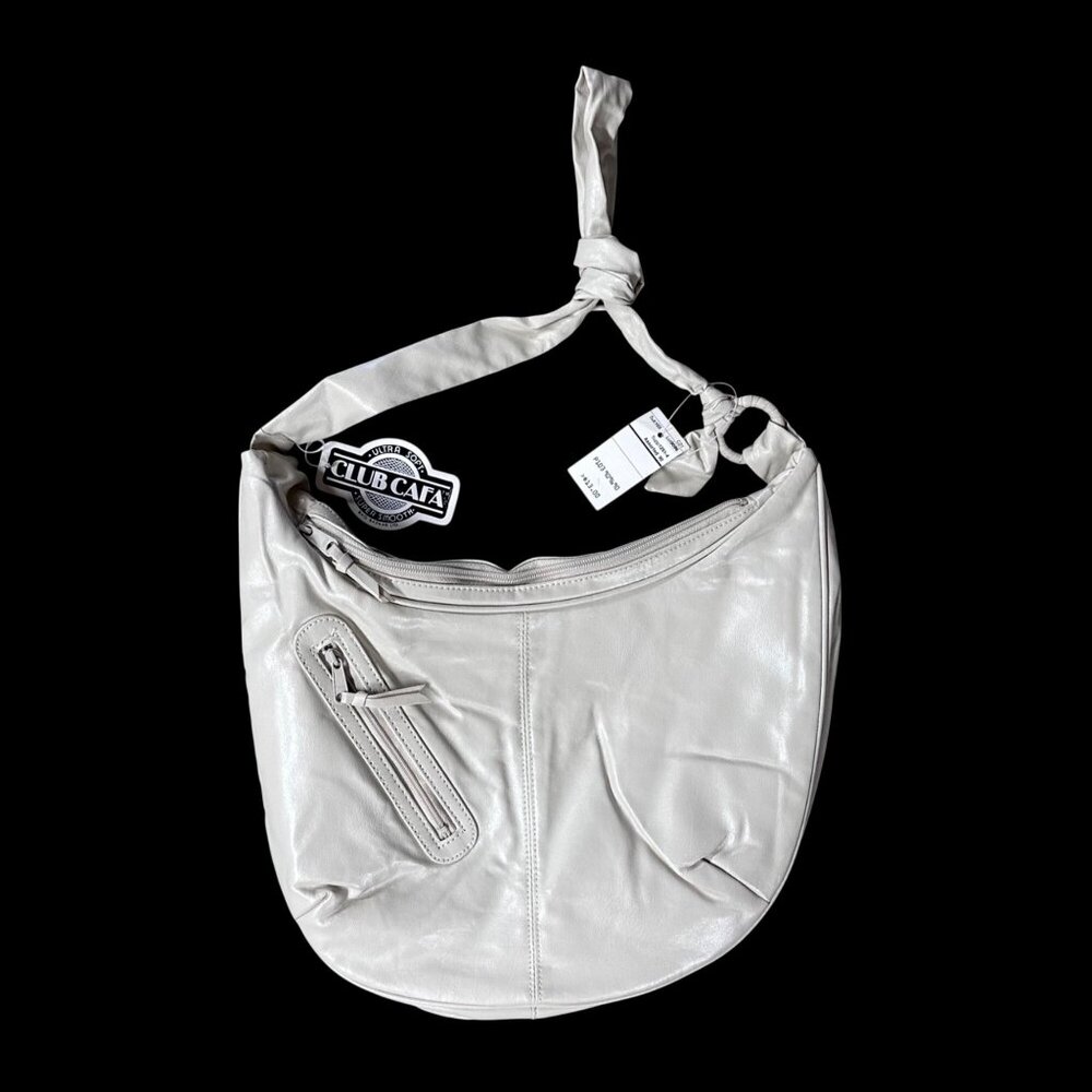 Vintage White Purse Club Cafa Cream Faux Leather Hobo Bag 1980s Retro Fashion - Picture 2 of 8